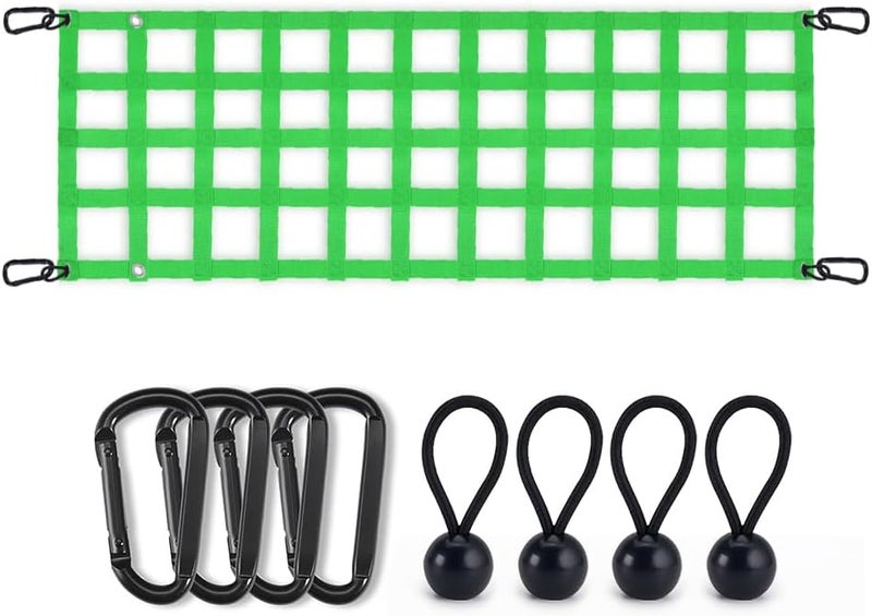 BARTOO Tailgate Net for Pickup Truck Bed, 60'' x 18'' Tailgate Mesh Cargo Net for Full Size Truck, Heavy Duty Cargo Netting with Hooks for Chevrolet, Ford, Toyota, GMC, Jeep, Fluorescent Green - Image 1